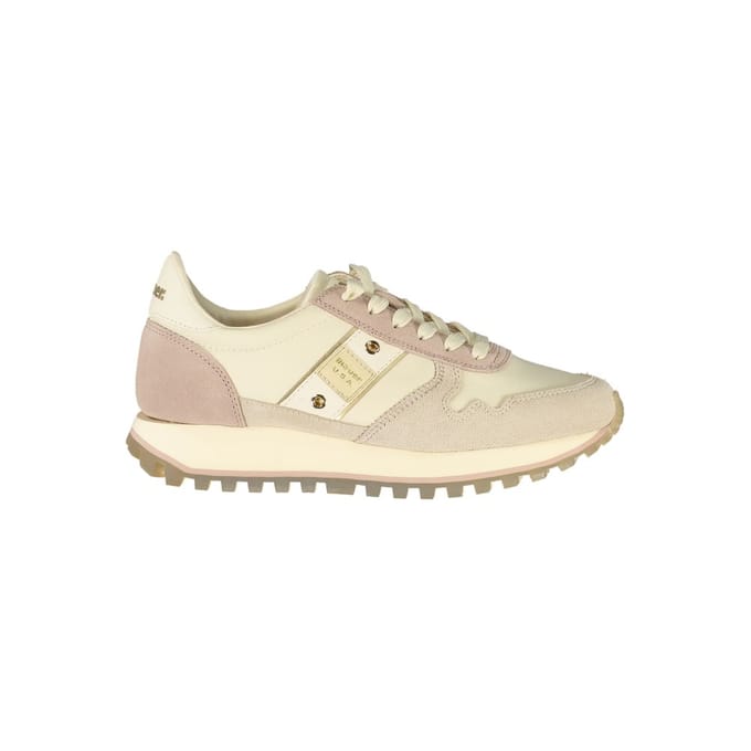 Blauer Beige Lederen Dames Sneaker
