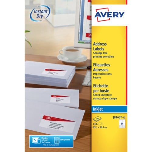 Etiket avery j8163-10 99.1x38.1mm wit 140 Etiketten