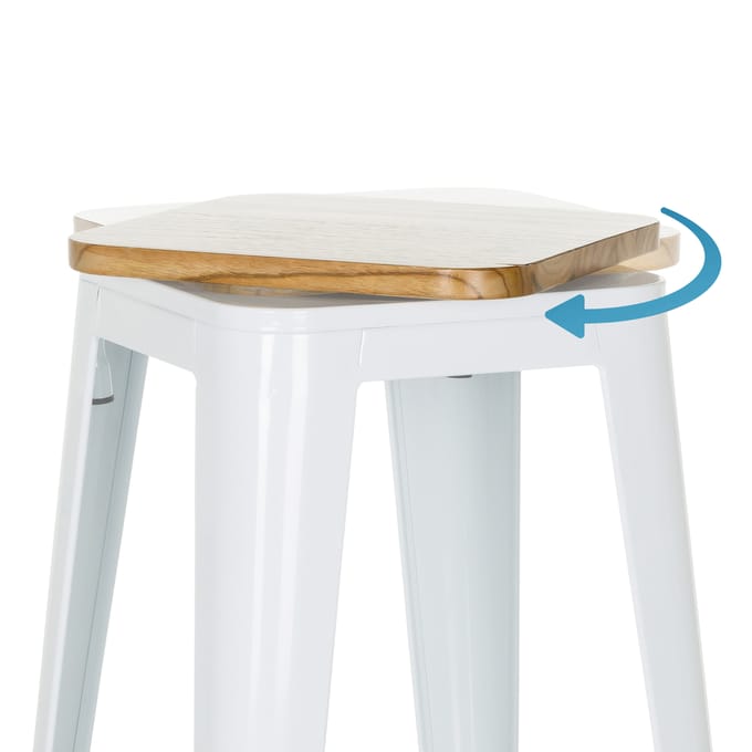 Barkruk VANTAGGIO HIGH WS metallic wit / zitting echt hout draaibaar licht hjh OFFICE