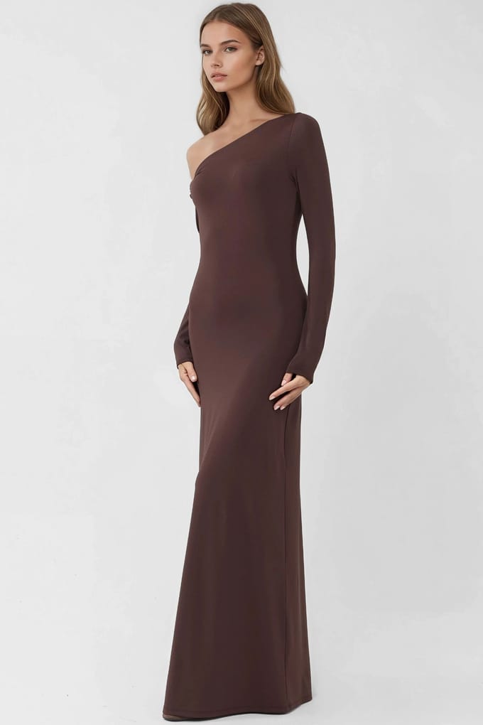 Asymmetrische Kraag Maxi Bodycon Jurk