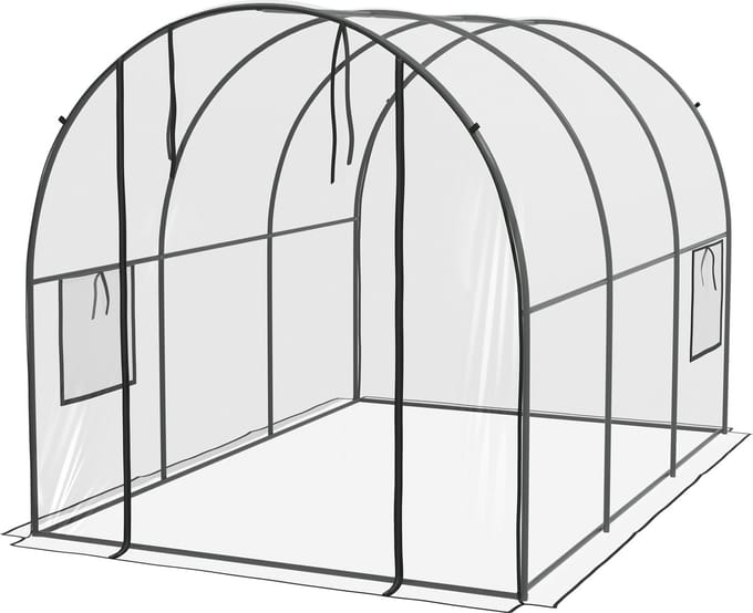 Killogood Tuin Tunnelkas 6 m² 3L x 2l x 2H m versterkt buizenframe ritssluiting deur 2 oprolbare ramen - transparant