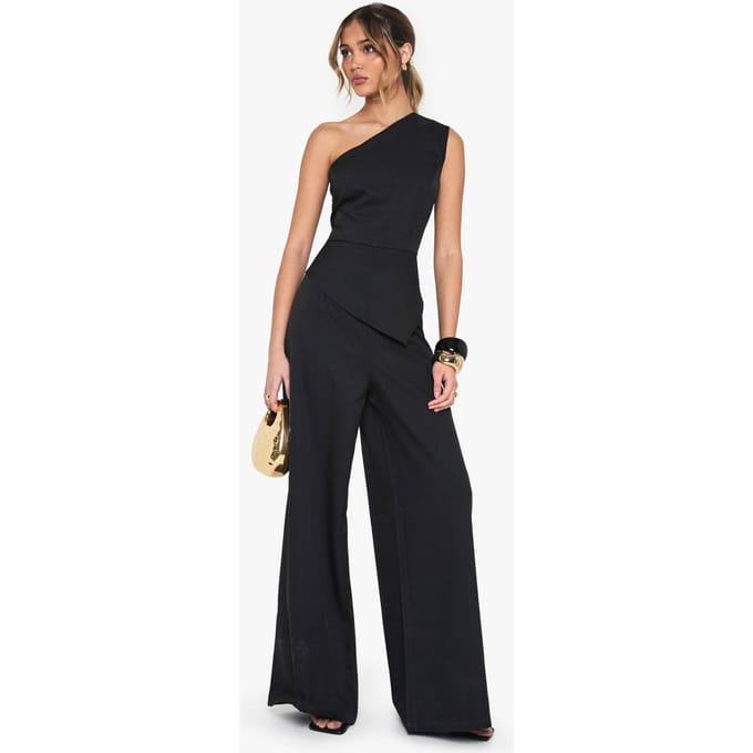 boohoo Dames Tailored One Shoulder Wide Leg Jumpsuit | Zwart | Maat: 42