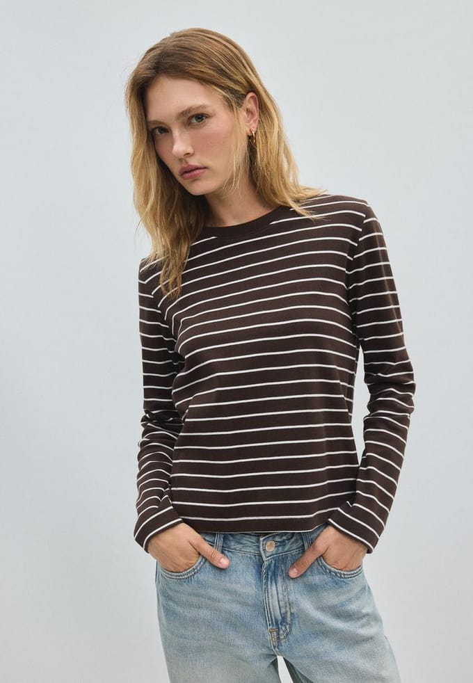 Stradivarius Gestreept shirt met lange mouw  Bruin S