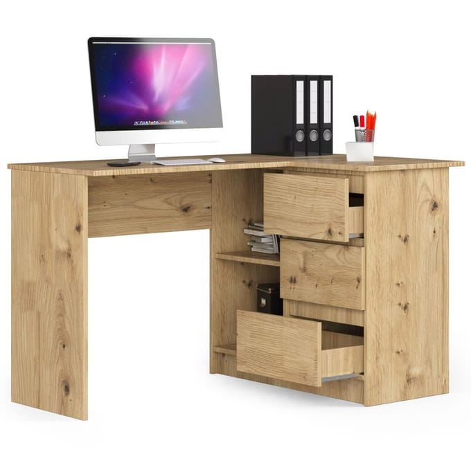 Hoekbureau Rechts B16 / Computerbureau / Computer Tafel / Bureautafel Rechts / Artisan Eik / 124 x 77 x 85 cm