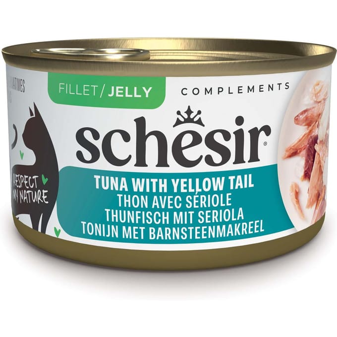 12x70g Schesir Complements in Gelee Thunfisch mit Gelbschwanzmakrele Katzenfutter nass