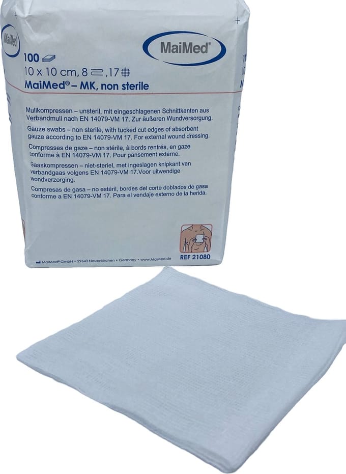 MaiMed non-woven gaascompressen 10cm x 10cm 8 laags - 100 stuks