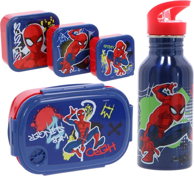 Spiderman Lunchset 5-delig - Drinkfles - Lunchbox - 3 Snackboxen