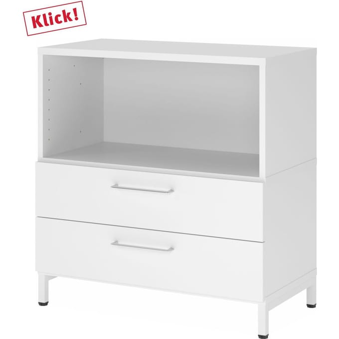 FlexWall | 2 OH | laden + kast | met sokkelframe - Wit/Wit