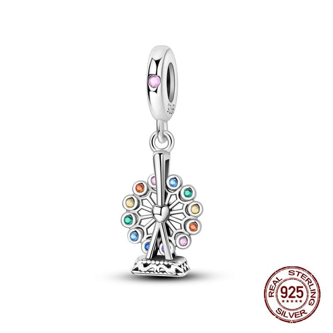 Populaire Chaude Parc d'Attractions Bâtiment Grande Roue & Manège Charme Perle Composants Perle Composants Compatible Avec 3mm Authentique Original Bracelet white