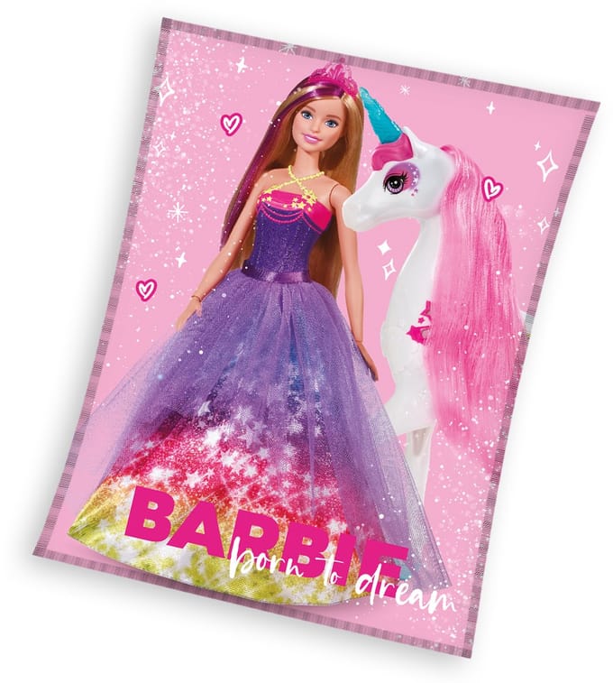 Barbie Fleece plaid Unicorn 130 x 170 cm Roze