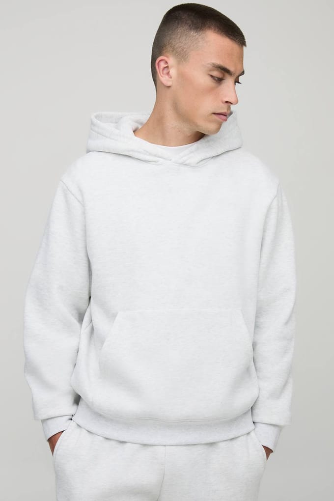 Basis hoodie in een boxy pasvorm, om over het hoofd te trekken | Grey Marl | Size Large