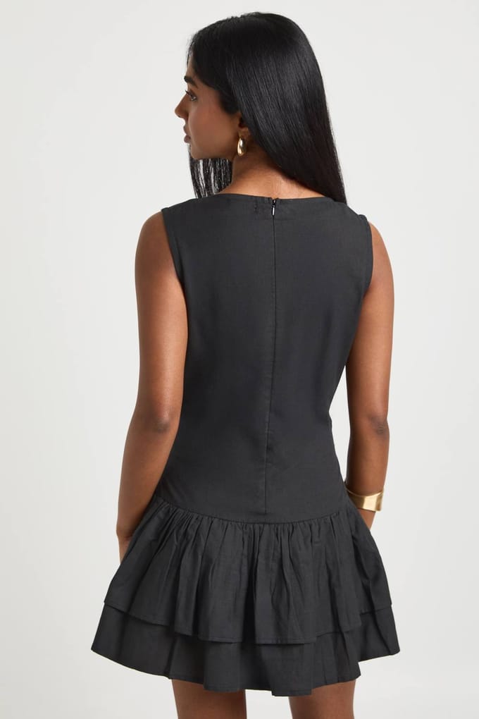 boohoo Dames Linnen Dubbele Laag Smock Jurk | Zwart | Maat: 44