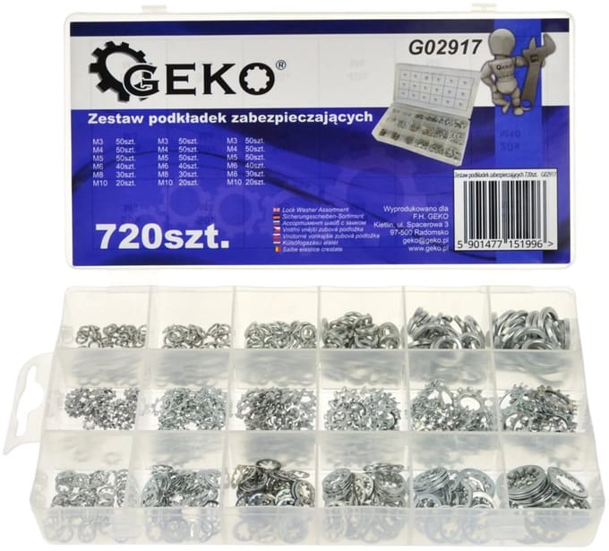 GEKO Assortiment sluitringen - 720 stuks - Roestbestendig staal - Diverse maten