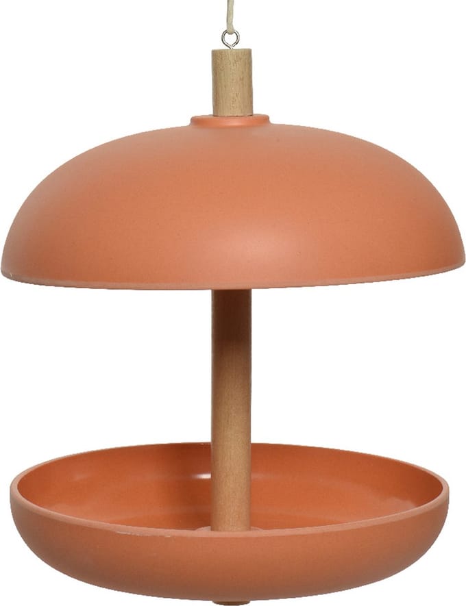 Decoris Vogel voedersilo hangend - bamboe hout - zalmroze - 21 x 25 cm