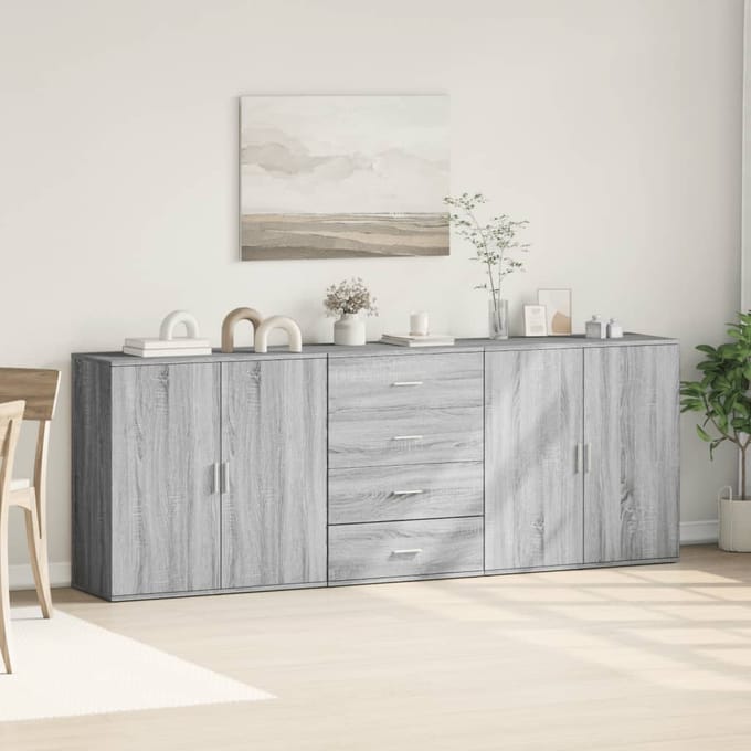 vidaXL - Dressoirs - 3 - st - bewerkt - hout - grijs - sonoma - eikenkleurig