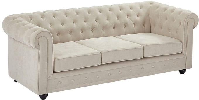 Vente-unique Driezitsbank in beige stof - Chesterfield CHESTERFIELD