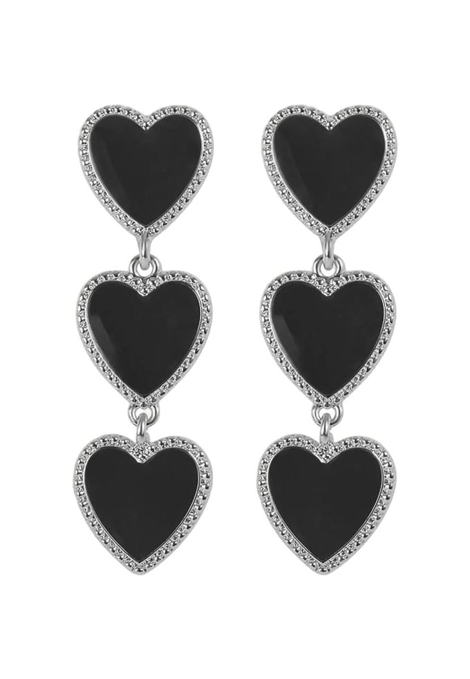 Maeva Heart Oorbellen Black & Silver