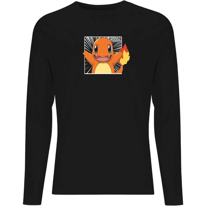 Pokémon Pokédex Charmander #0004 Men's Long Sleeve T-Shirt - Black - M