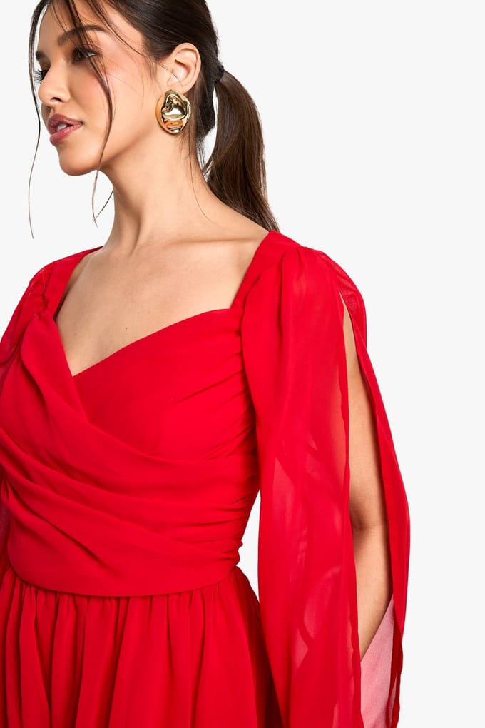 boohoo Dames Chiffon Playsuit met gespleten mouwen | Red | Maat: 8