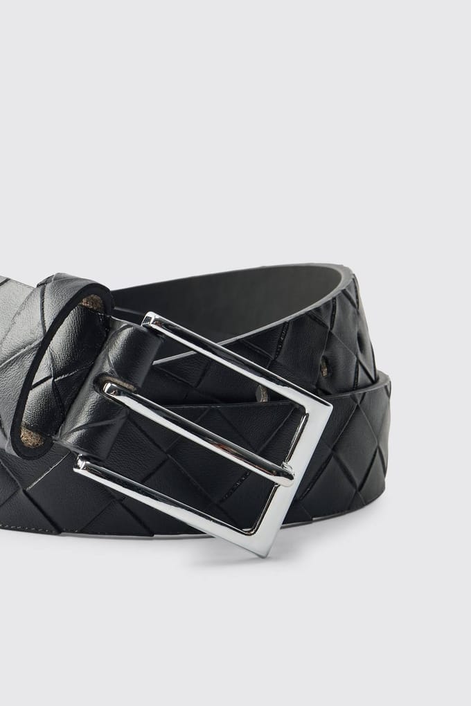 PU Diamant Geëmbosseerde Riem | Black | Size Large