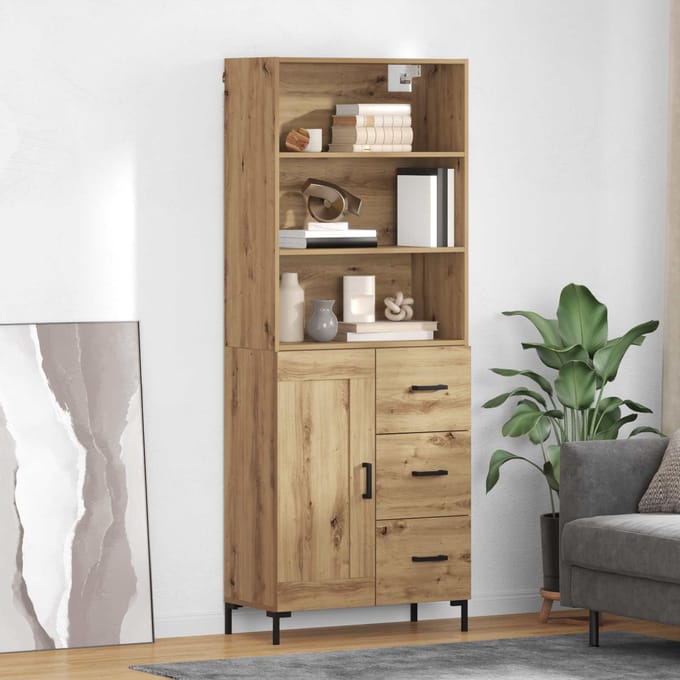 vidaXL - Highboard - Artisan - Eiken - 69,5 - x - 34 - x - 180 - cm - Bewerkt - hout