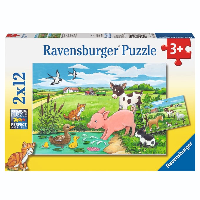 Ravensburger puzzel Jonge dieren op het platteland - 2x12 stukjes - kinderpuzzel