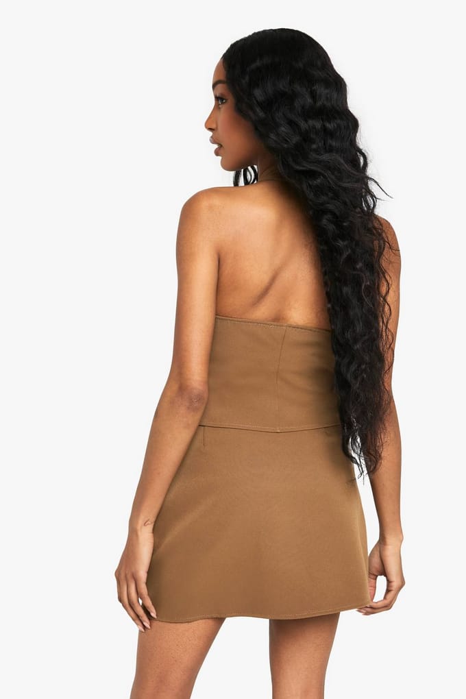 boohoo Dames Buckle Detail Tailored Mini Rok | Tan | Maat: 36