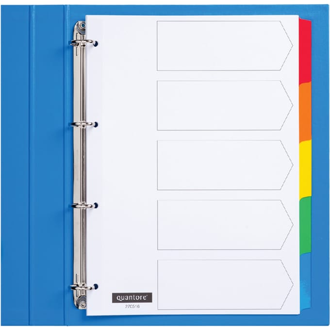 Quantore - 5 tabbladen A4 - karton- 4 gaats- diverse kleuren - per 5 sets