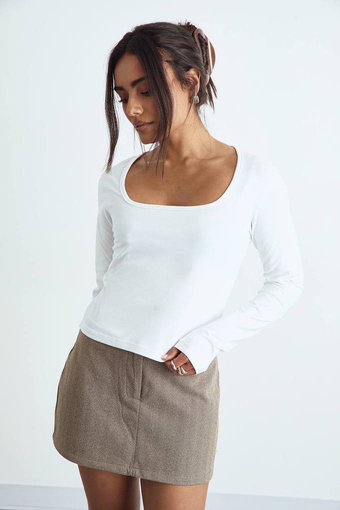 boohoo Dames Top met vierkante hals en lange mouwen | Wit | Maat: 44