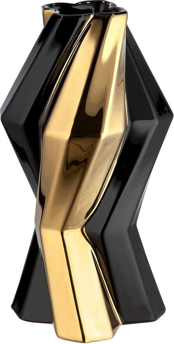 Keramische Vaas Canto – Zwart & Goud – 25 cm – Luxe Moderne Woondecoratie
