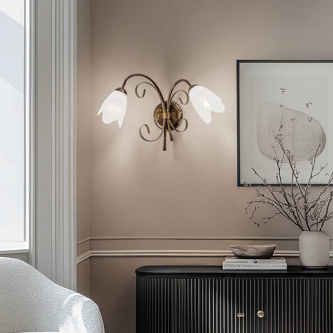 ONLI Wandlamp Odino, 2-lamps, bronskleurig, metaal, glas