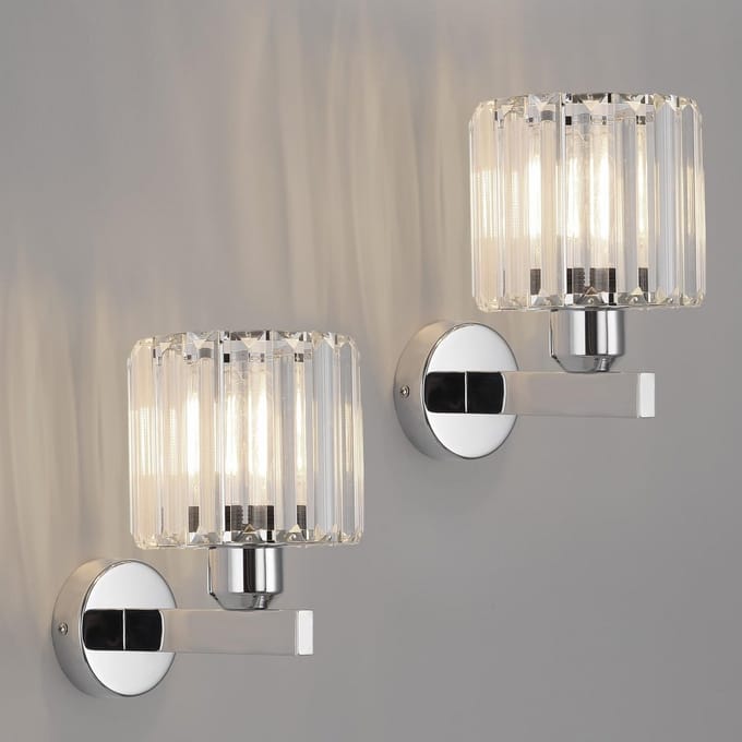 Set van 2 Zilveren Wandlampen met Kristal voor Binnenverlichting E27 Fitting