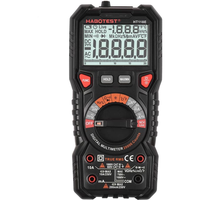 HABOTEST HT118E Digitale multimeter Auto Range Multimeter 20.000 tellingen True RMS Meten van AC/DC zwart