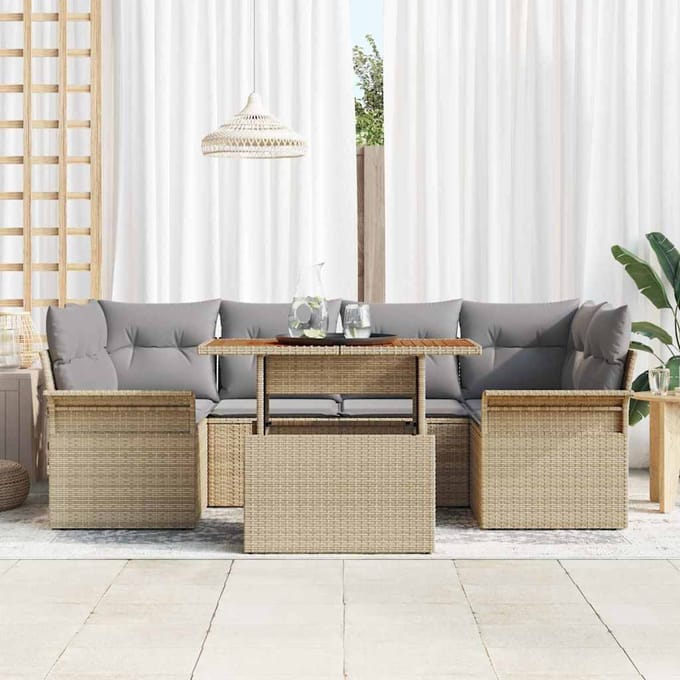 vidaXL - Tuinbank - Set - 7 - st - beige - en - lichtgrijs
