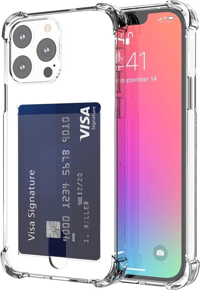Backcover Geschikt voor Apple iPhone 14 Pro Max - Transparant - Pasjeshouder - Shockproof