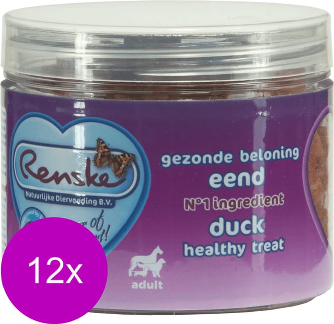 Renske Gezonde Beloning Hartjes 100 g - Hondensnacks - 12 x Eend