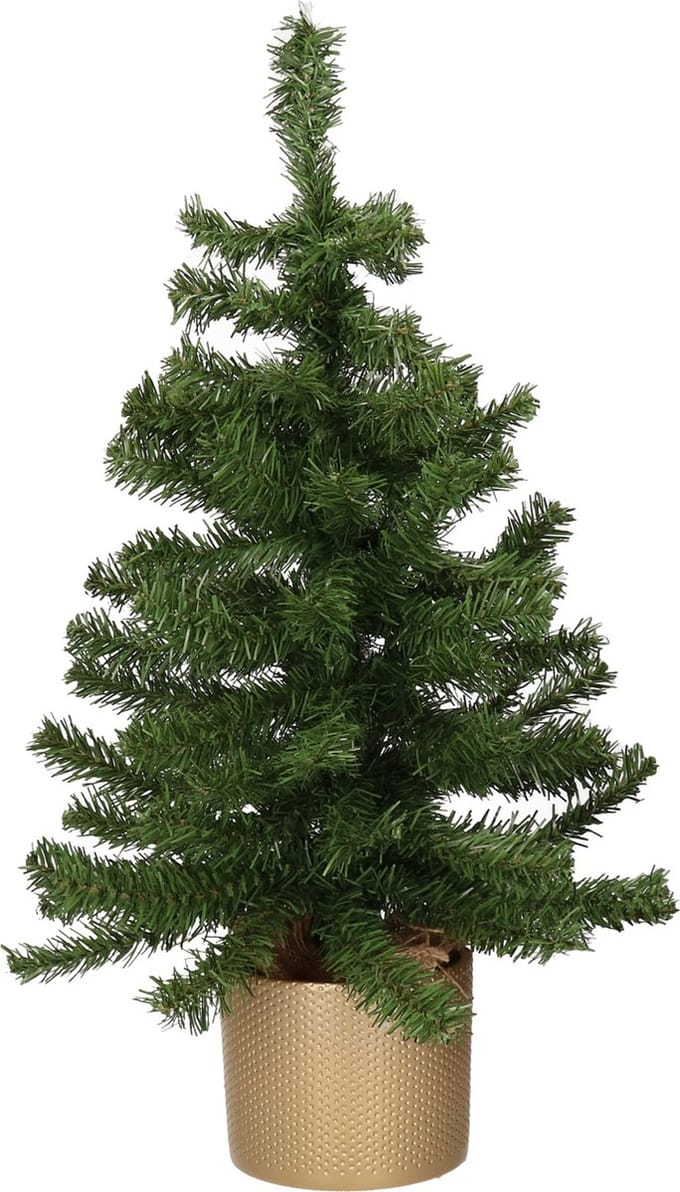 Kunst kerstboom/kunstboom groen 60 cm met gouden pot - Kunstboompjes/kerstboompjes