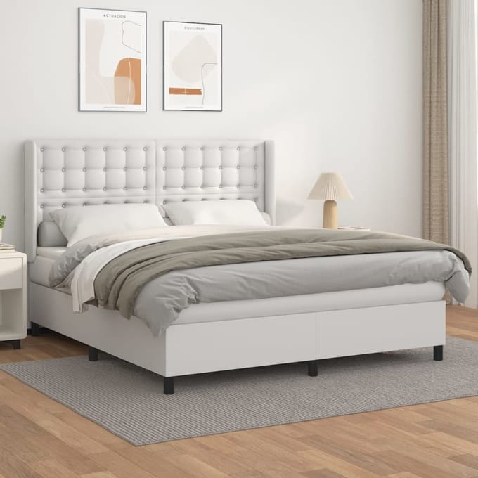 vidaXL - Boxspring - met - matras - kunstleer - wit - 160x200 - cm