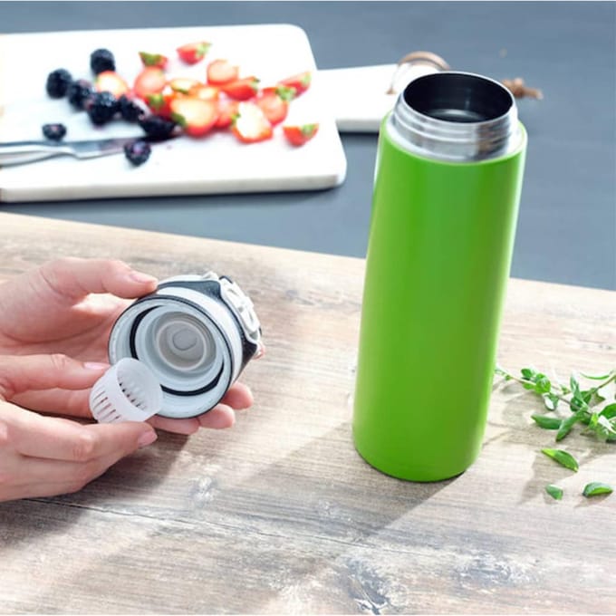 Leifheit thermosbeker Flip - 600 ml - RVS - groen