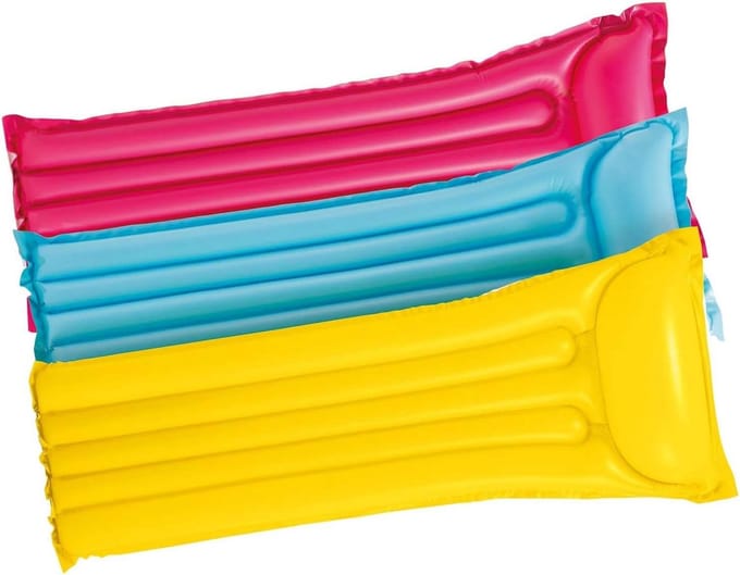 Luchtbed - Opblaasbare matras - Ontspanning in water - Geïntegreerd kussen - 183 x 69 cm - Geel