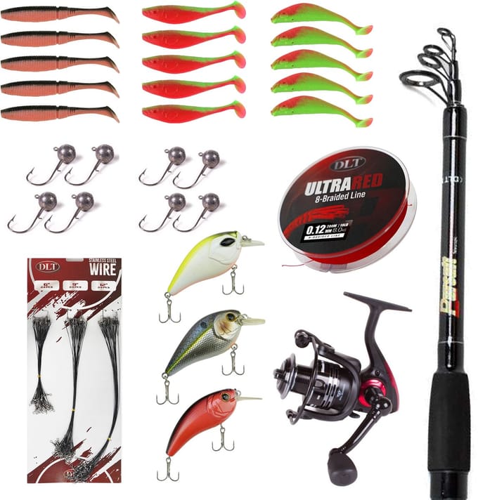 DLT Spinhengelset Pro - Complete Roofvisset met Hengel, Molen, Lijn, Pluggen & Softbaits