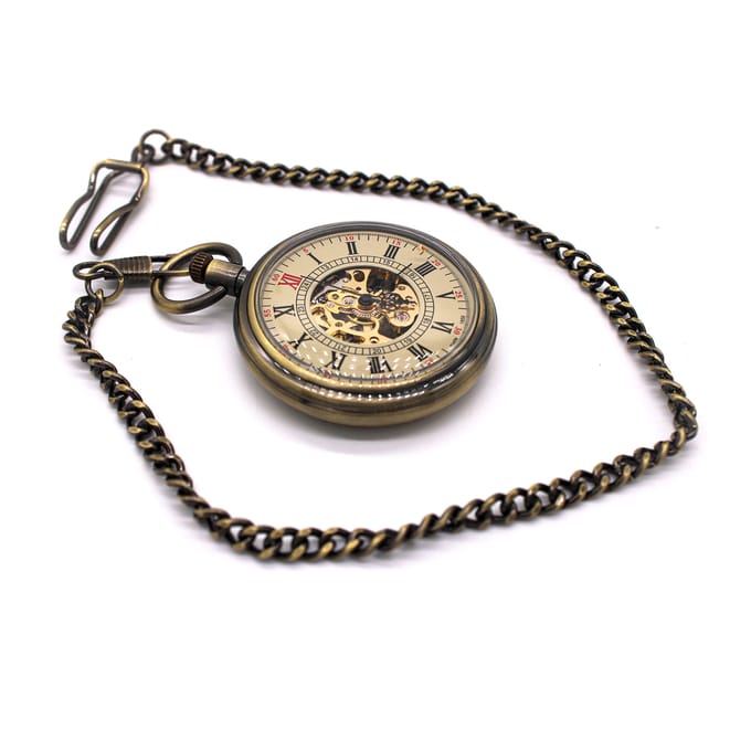 Mechanisch bronzen skelet antiek open zakhorloge