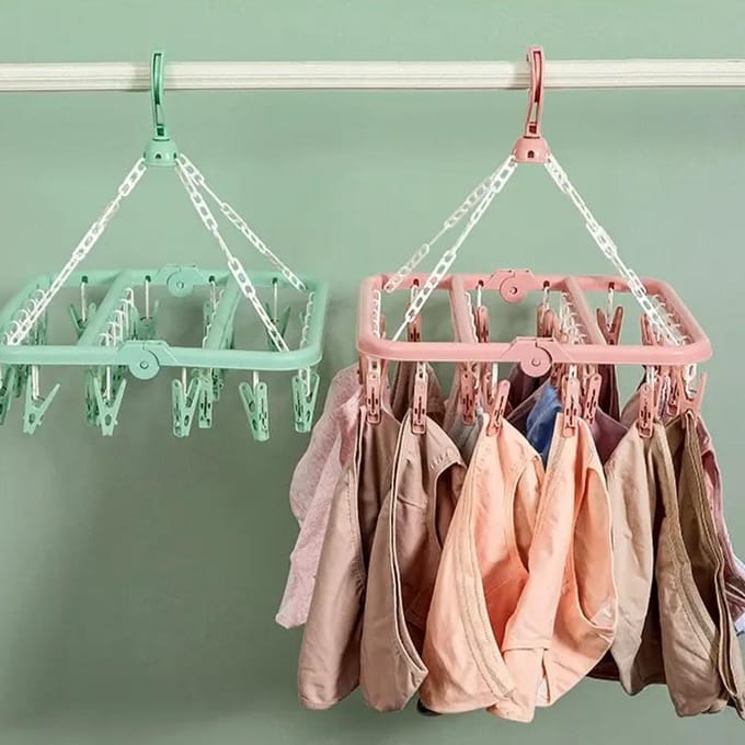 Séchoir à linge avec 32 pinces, multifonctionnel, coupe-vent, pour chaussettes