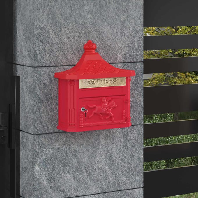 vidaXL - Wandgemonteerde - brievenbus - met - opslag - Rood - 40,5 - x - 16 - x - 45 - cm