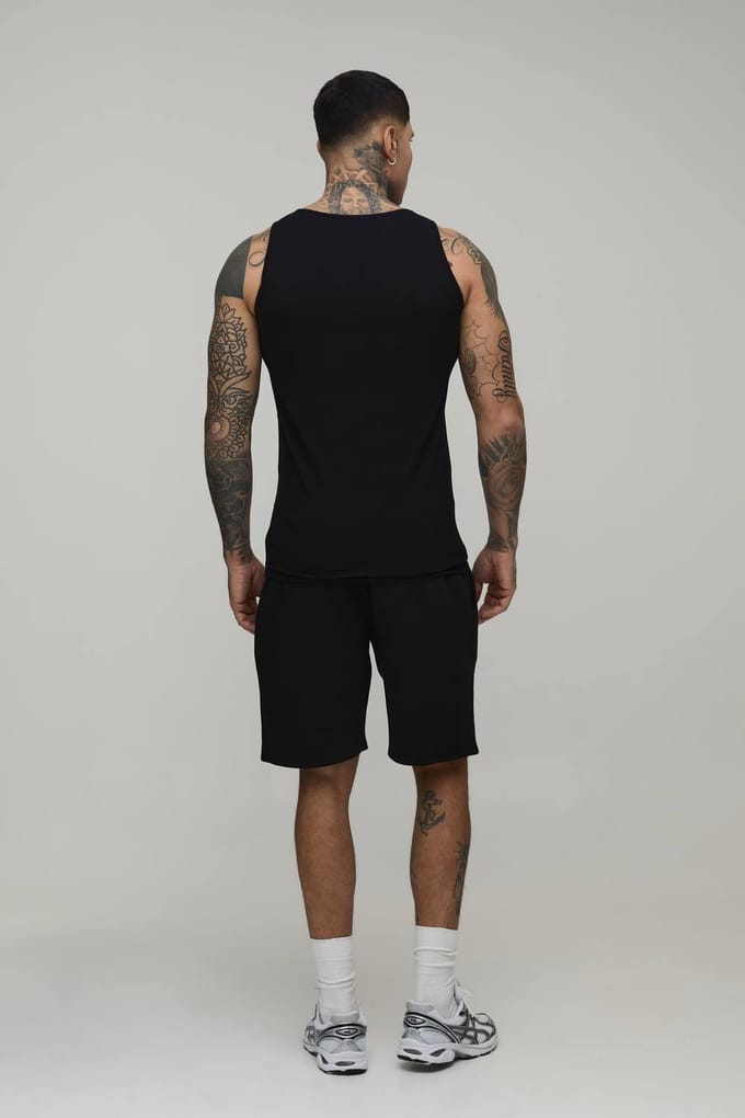 Tall Essential Regular Fit Ribbed Vest | Black | Size Medium