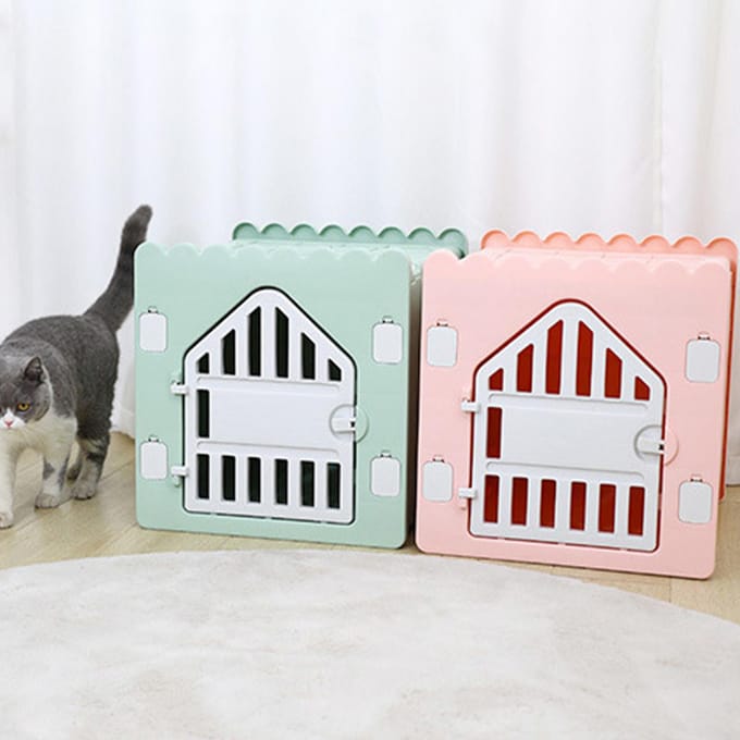 Ventilerend Huisdierenhuis Opvouwbaar Privé Eenvoudig te Monteren Verbindingsbaar Plastic Kattenverblijf voor 4 Seizoenen roze