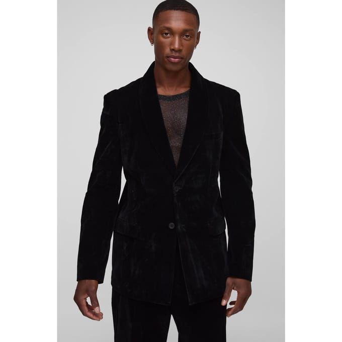 Relaxed Fit Shawl Kraag Velours Blazer | Black | Size 36