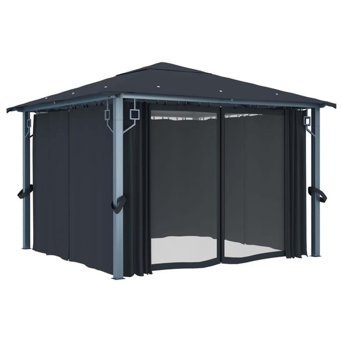 vidaXL - Prieel - met - gordijn - 300x300 - cm - aluminium - antraciet