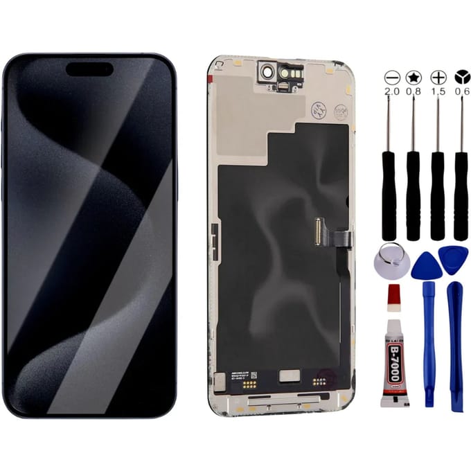 Scherm voor iPhone 15 PRO MAX Ole + Gereedschap + zwarte lijm