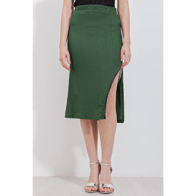 Textured Midi Rok met Kettendetail